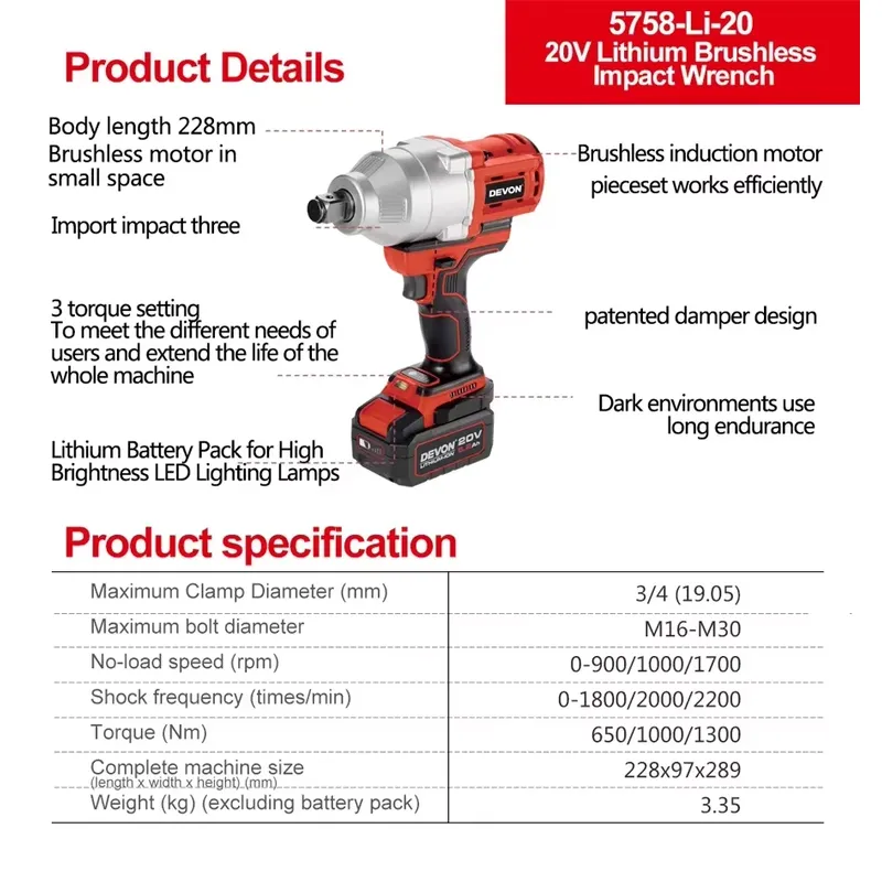 Devon 20V large torque three t - Power Tools Battery review and price